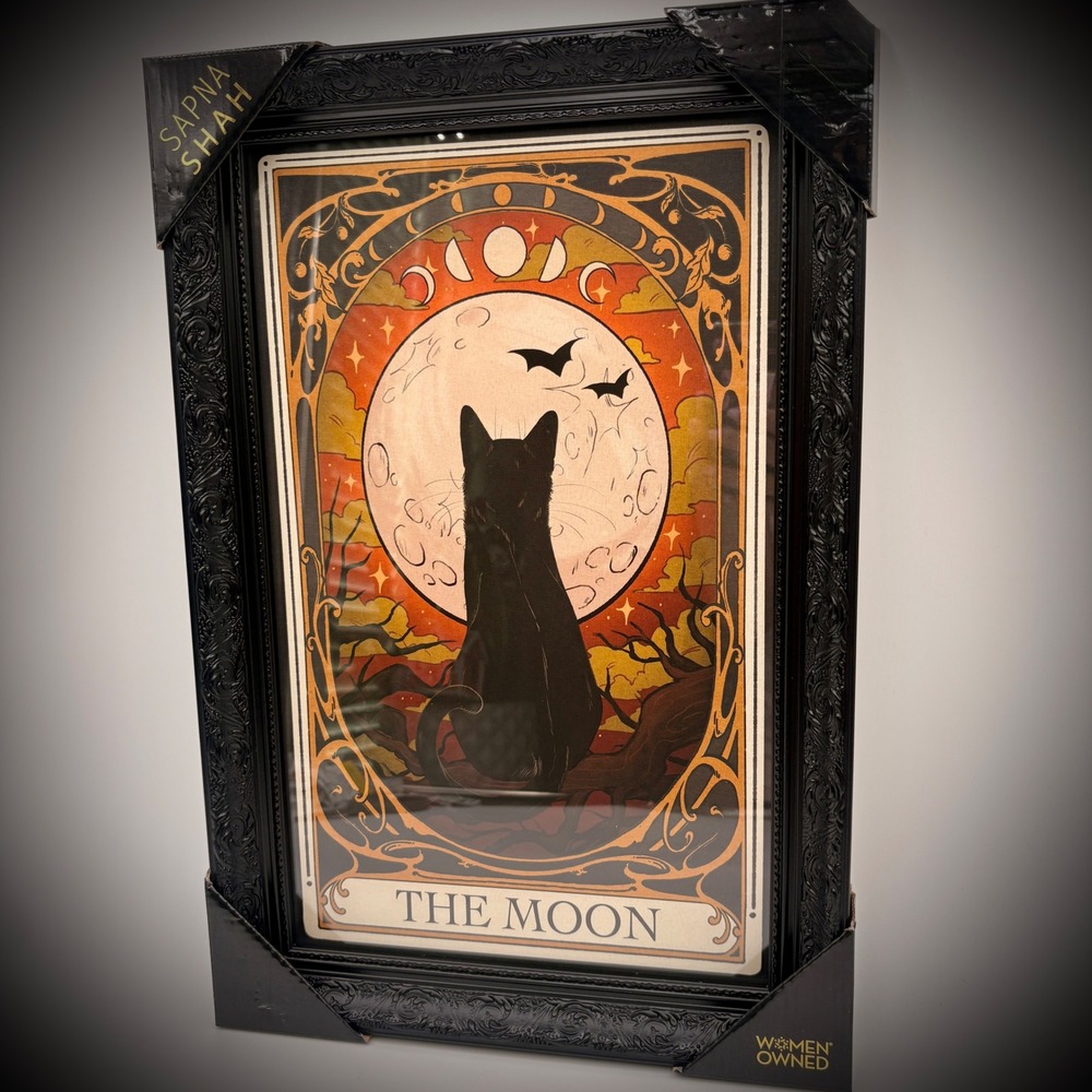 Sapna Shah The Moon Tarot Card Black Cat Framed Wall Art Ornate Black Frame NEW